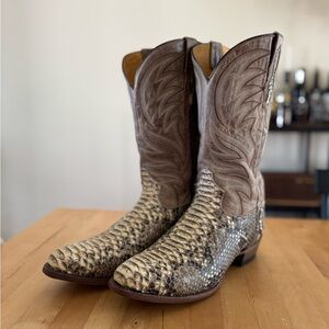 Exotic snake skin Leather cowboy Boots - Tan and Cream